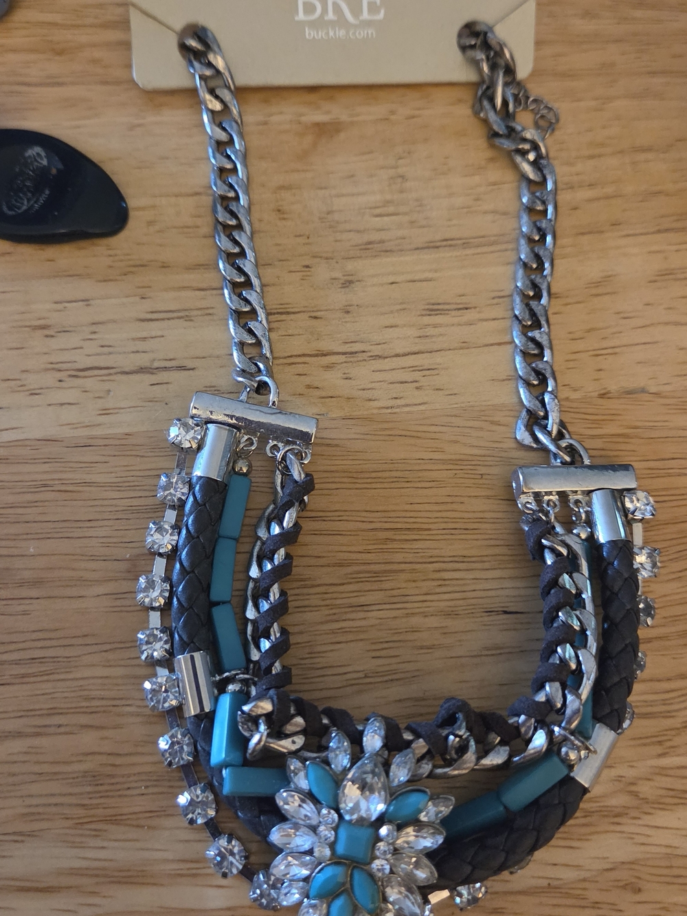 BKE Turquoise and Silver Braided Statement Necklace